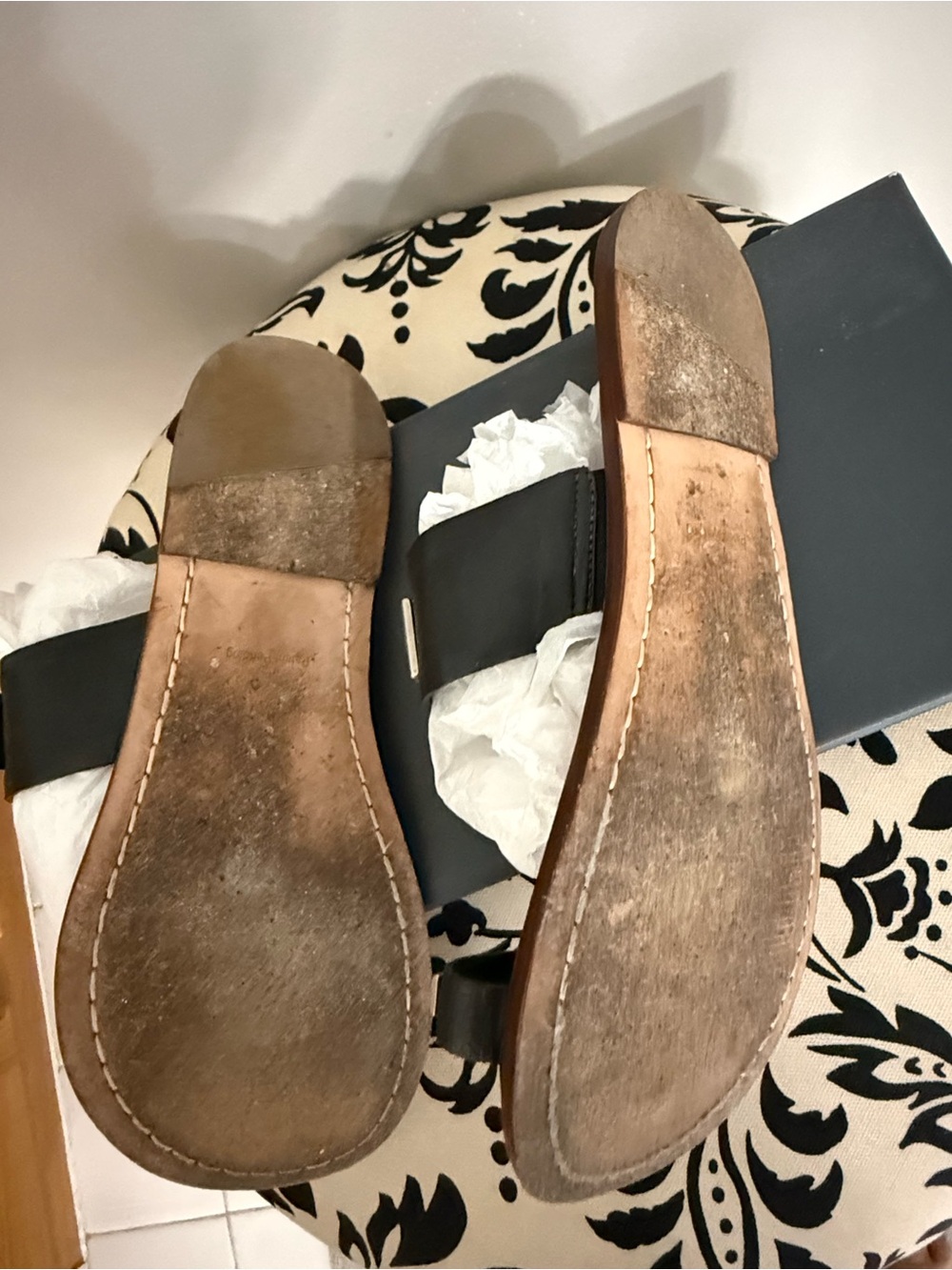 Bernardo Black Strappy Leather Slide Sandals with Brown Footbed - Picture 4 of 4